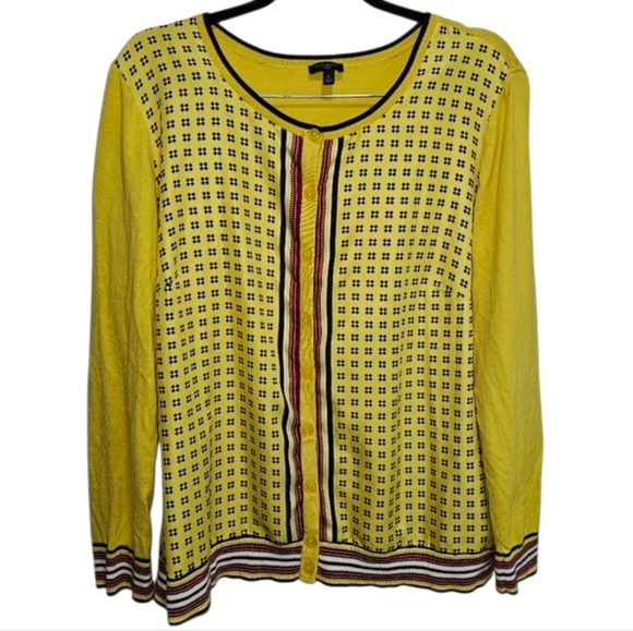Talbots Sweaters - Talbots Women's Size 1X Yellow Geo Print Patterned Charming Cardigan Layering